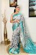Load image into Gallery viewer, Banarasi Silk Floral Printed Contrast Woven Saree Powder Blue Clothsvilla