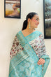Load image into Gallery viewer, Banarasi Silk Floral Printed Contrast Woven Saree Powder Blue Clothsvilla