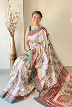 Load image into Gallery viewer, Teal Blue Prerna Kalamkari Cotton Printed Saree Clothsvilla