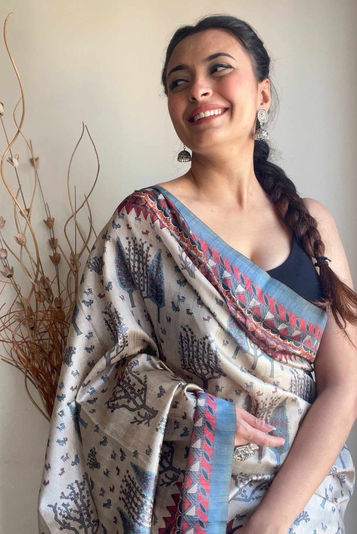 Teal Blue Prerna Kalamkari Cotton Printed Saree Clothsvilla