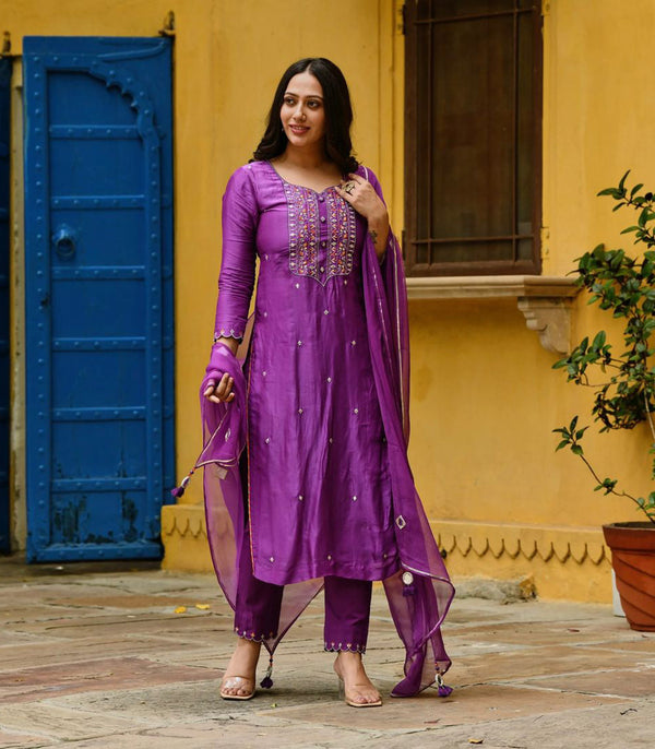 Beautiful Purple Color Embroidered Salwar Suit Clothsvilla