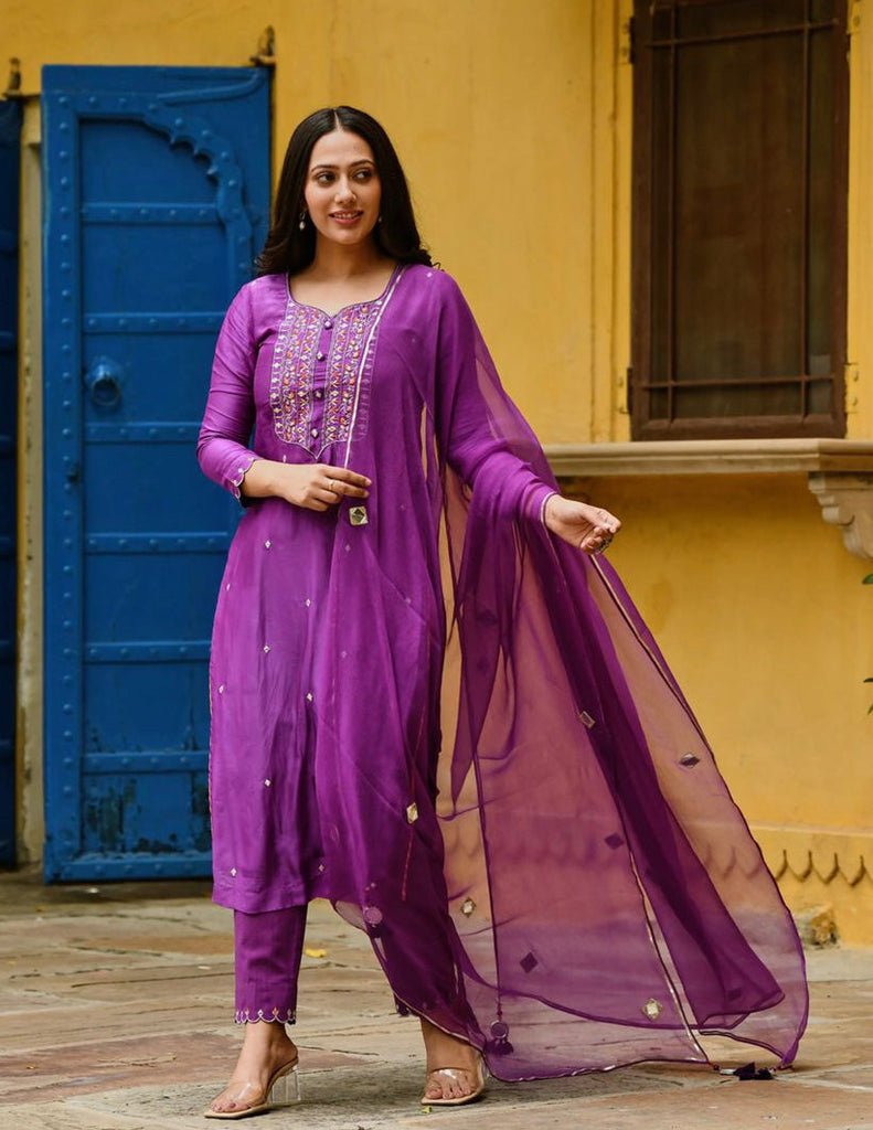 Beautiful Purple Color Embroidered Salwar Suit Clothsvilla