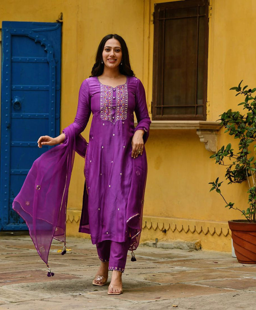 Beautiful Purple Color Embroidered Salwar Suit Clothsvilla