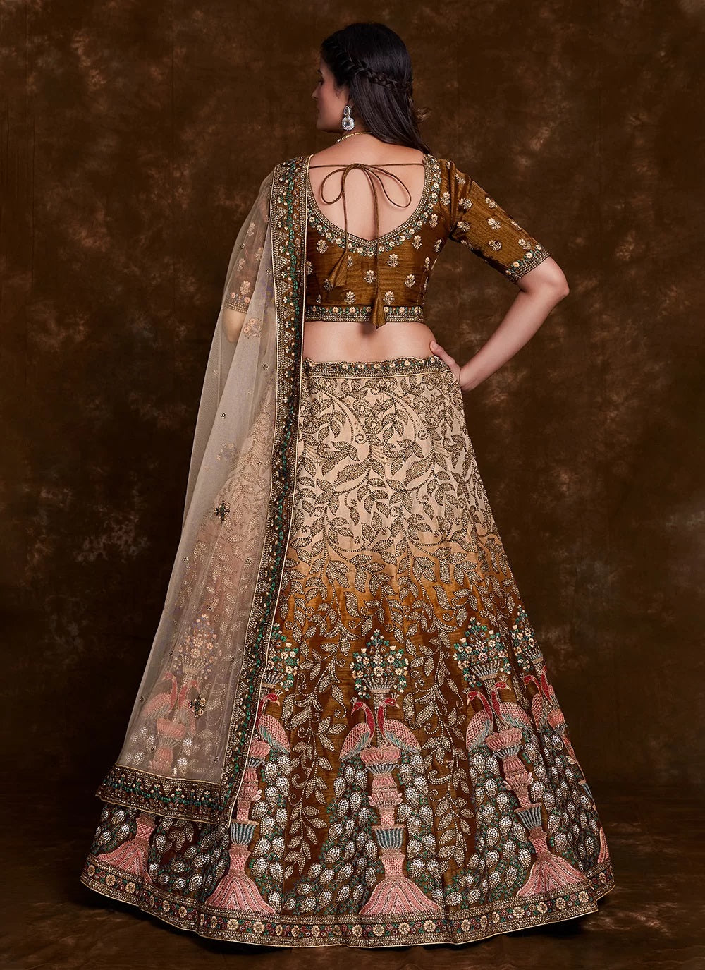 Indian Art Silk Brown Lehenga Set with Thread, Zari & Dori Work Clothsvilla