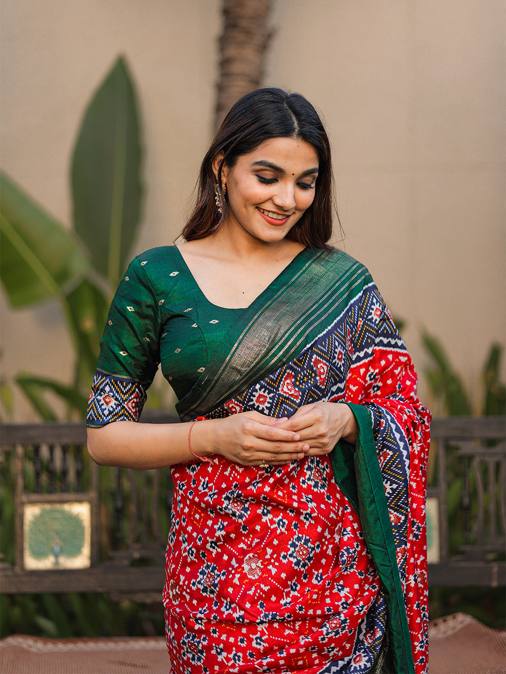 Red Color Patola with Foil Printed Dola Silk Saree Clothsvilla