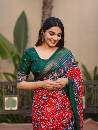 Red Color Patola with Foil Printed Dola Silk Saree Clothsvilla