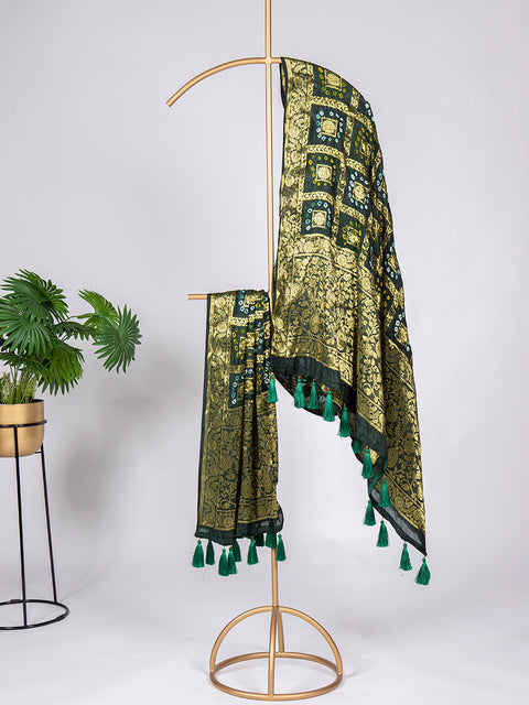 Green Color Zari Weaving Work Original Bandhej Silk Dupatta Clothsvilla Main image