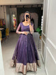 Load image into Gallery viewer, Wine Color Zari Weaving Work Organza Chex Gown Clothsvilla