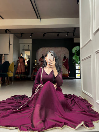 Wine Color Plain With Lace Border Rangoli Silk Lehenga Choli Set ClothsVilla.com