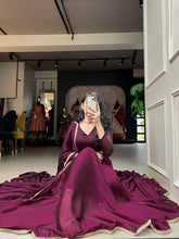 Load image into Gallery viewer, Wine Color Plain With Lace Border Rangoli Silk Lehenga Choli Set ClothsVilla.com