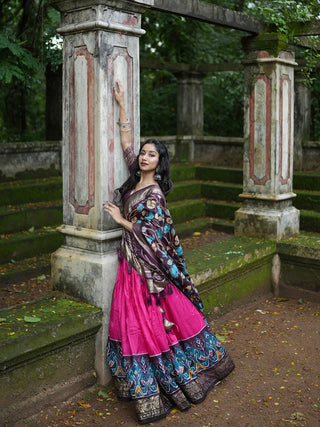 Pink Color Printed With Foil Work Dola Silk Lehenga Choli ClothsVilla.com