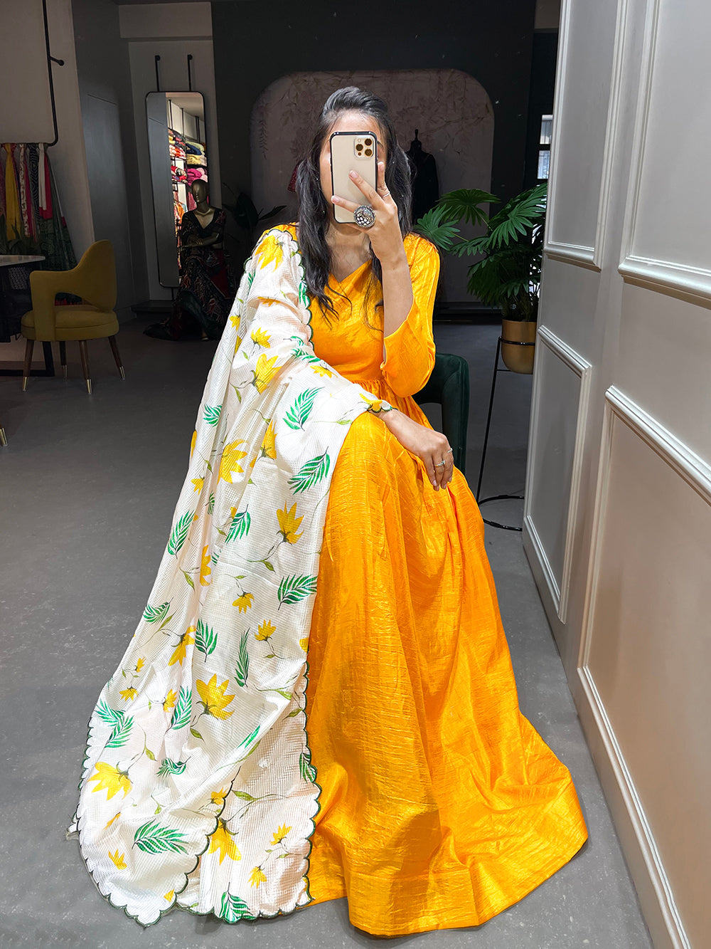 Yellow Color Plain Dola Silk Gown Clothsvilla