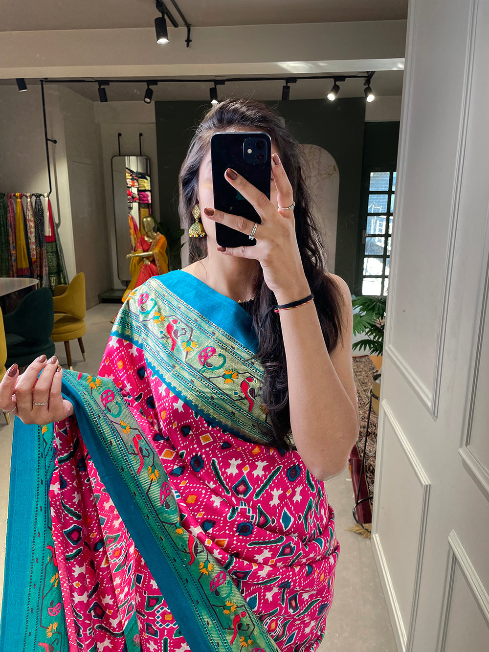 Pink Color Patola Paithani Printed with Foil Work Dola Silk Saree Clothsvilla