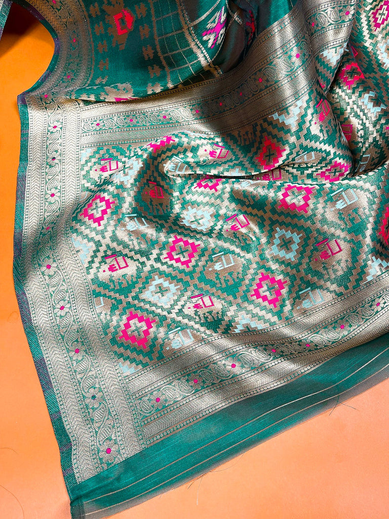 Teal Color Weaving Work Organza Saree Clothsvilla