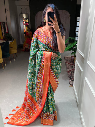 Green Color Patola Printed Dola Silk Saree Clothsvilla
