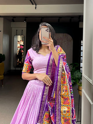 Lavender Color Patola Print With Foil Work Tussar Silk Lehenga Choli ClothsVilla