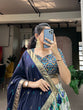 Load image into Gallery viewer, Navy Blue Color Floral And Patola Printed With Foil Work Tussar Silk Traditional Lehenga Choli Clothsvilla