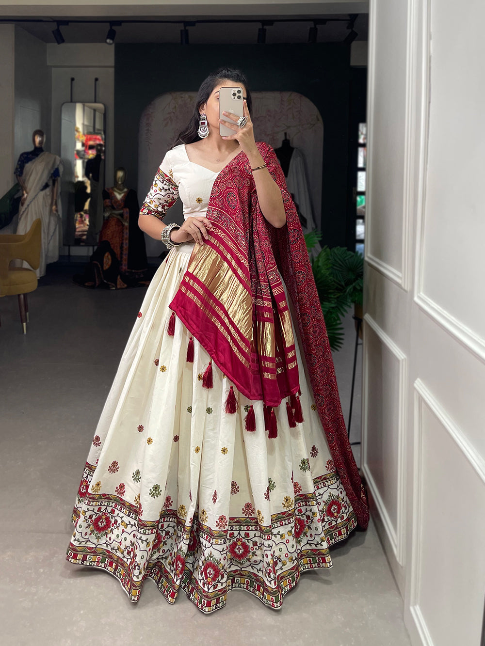 Lotus Design Sequins And Thread Embroidery Work Khadi Cotton Lehenga Choli Clothsvilla