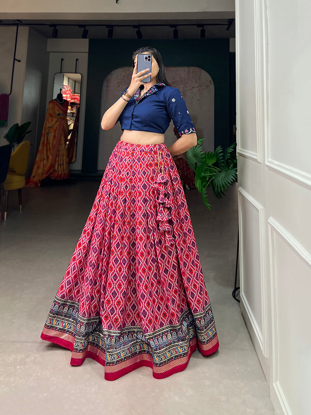 Pink Color Patola With Foil Print Rayon Cotton Co-ord Set Lehenga Choli Clothsvilla