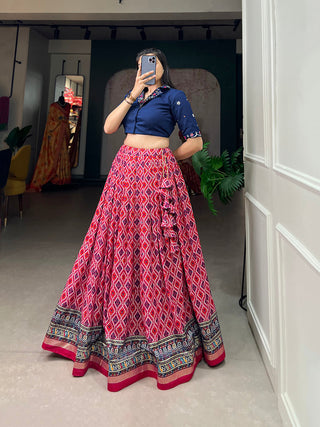 Pink Color Patola With Foil Print Rayon Cotton Co-ord Set Lehenga Choli Clothsvilla