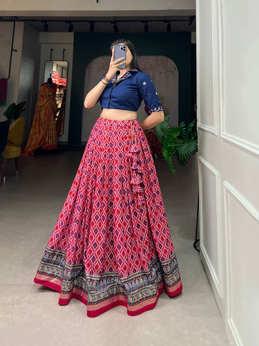 Pink Color Patola With Foil Print Rayon Cotton Co-ord Set Lehenga Choli Clothsvilla