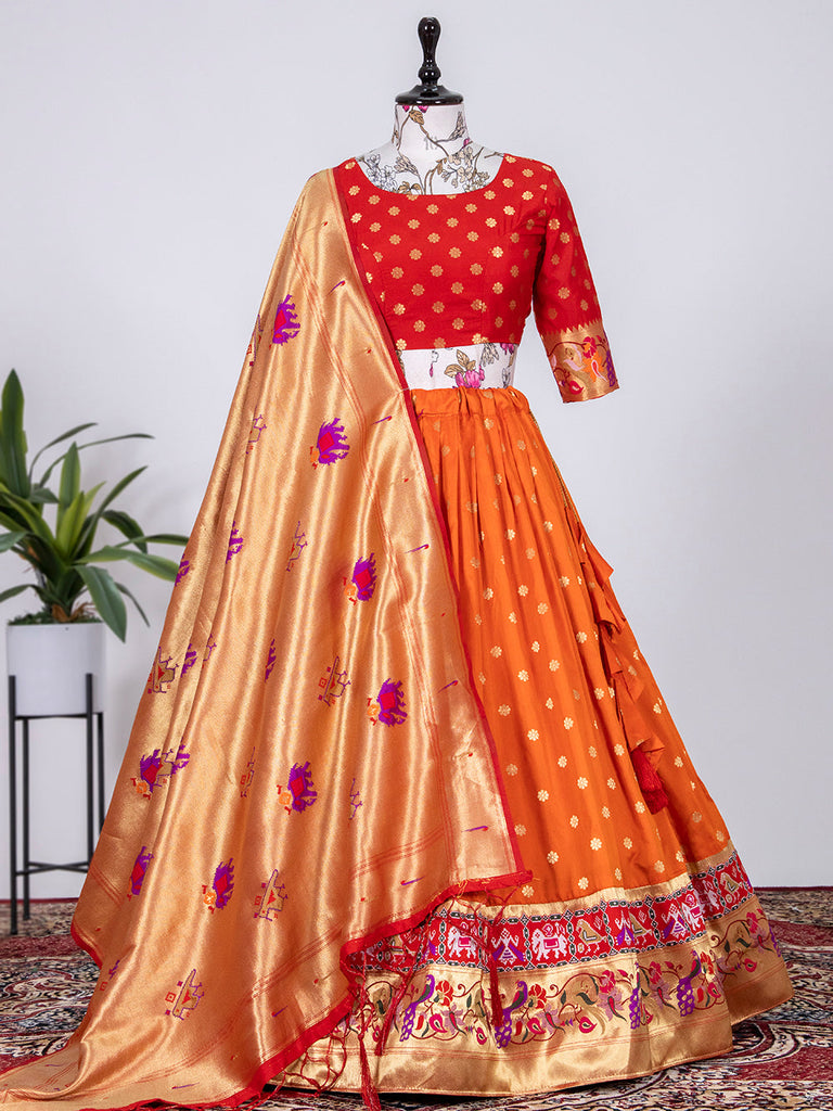 Orange Color Jacquard Silk Paithani Lehenga Choli Clothsvilla