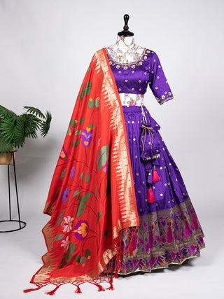 Purple Color Weaving Zari Work Jacquard Silk (Paithani) lehenga Choli ClothsVilla.com