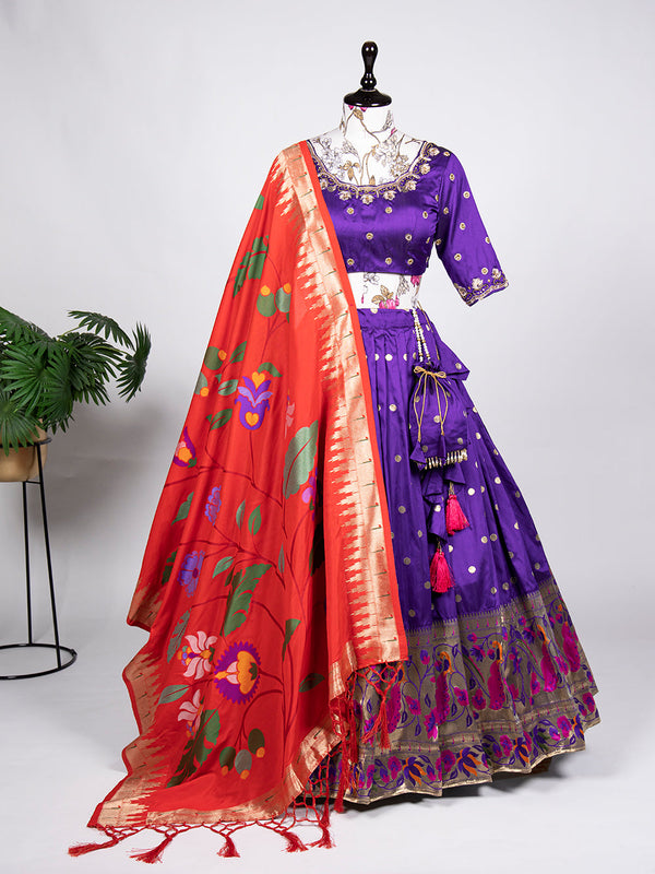 Purple Color Weaving Zari Work Jacquard Silk (Paithani) lehenga Choli ClothsVilla.com
