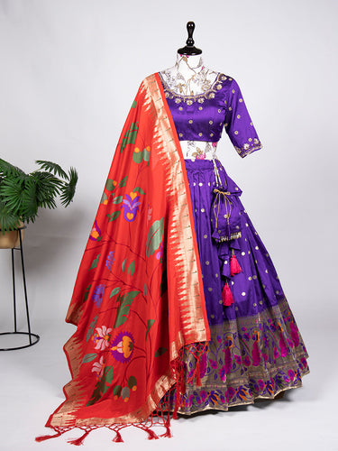 Purple Color Weaving Zari Work Jacquard Silk (Paithani) lehenga Choli ClothsVilla.com