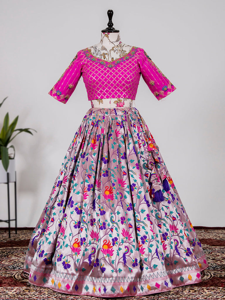 Purple Color Weaving Zari Work Jacquard Pethani Lehenga Choli Set Clothsvilla