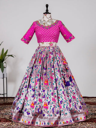 Purple Color Weaving Zari Work Jacquard Paithani Lehenga Choli Set Clothsvilla