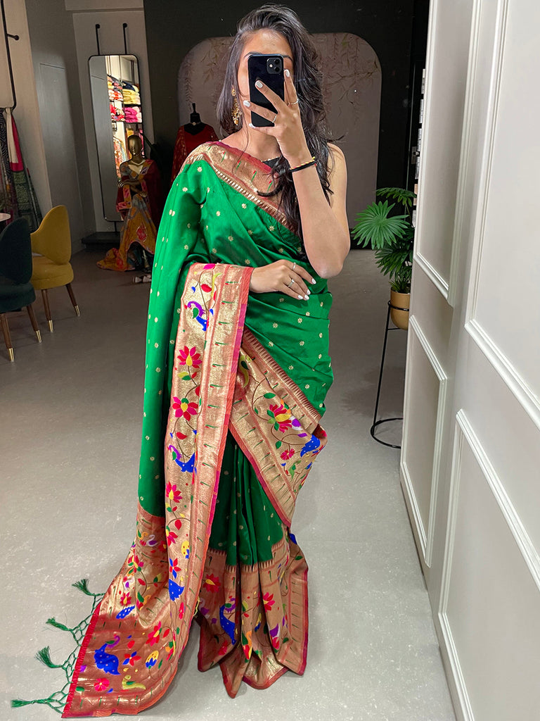 Green Color Weaving Zari Work Jacquard Silk Saree Clothsvilla