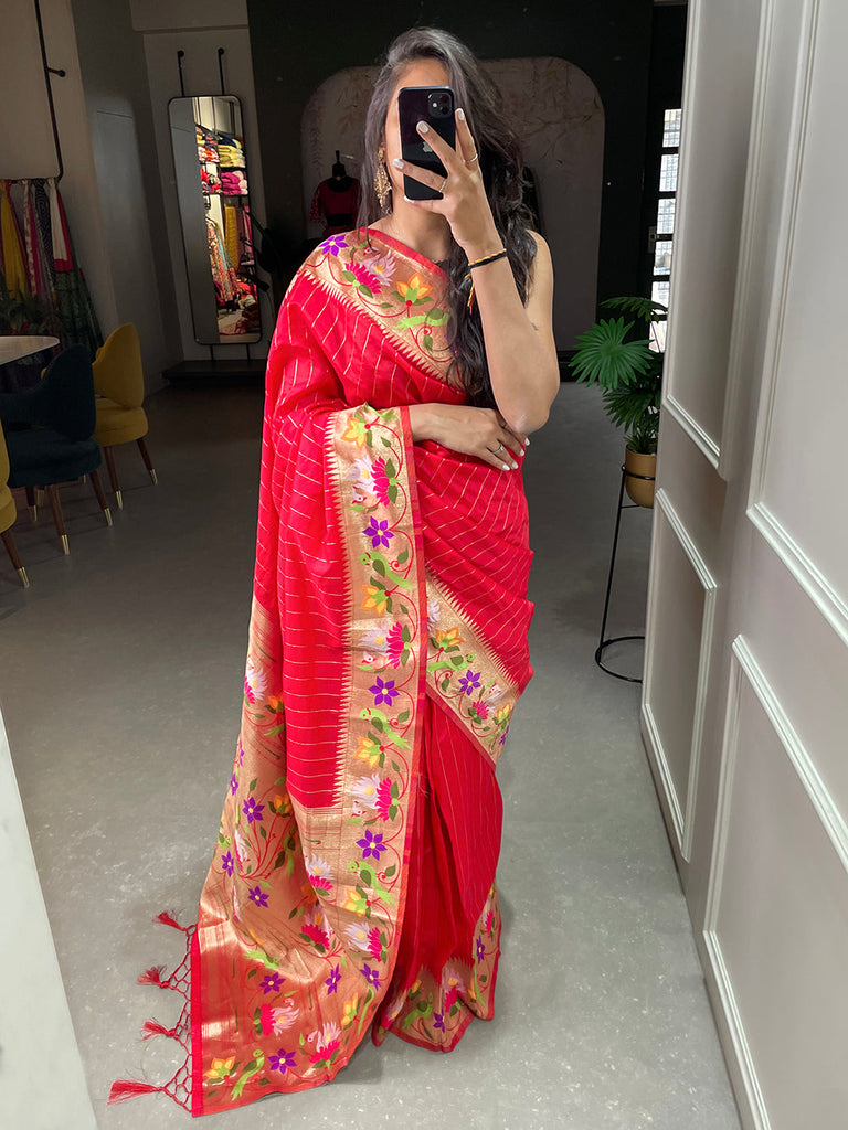Red Color Weaving Zari Work Jacquard Silk Saree Clothsvilla