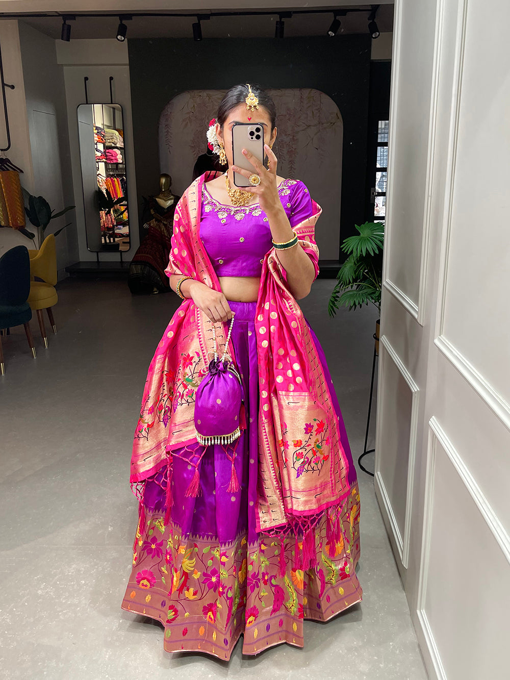 Purple Color Weaving Zari Work jacquard Paithani Silk Lehenga Choli ClothsVilla.com