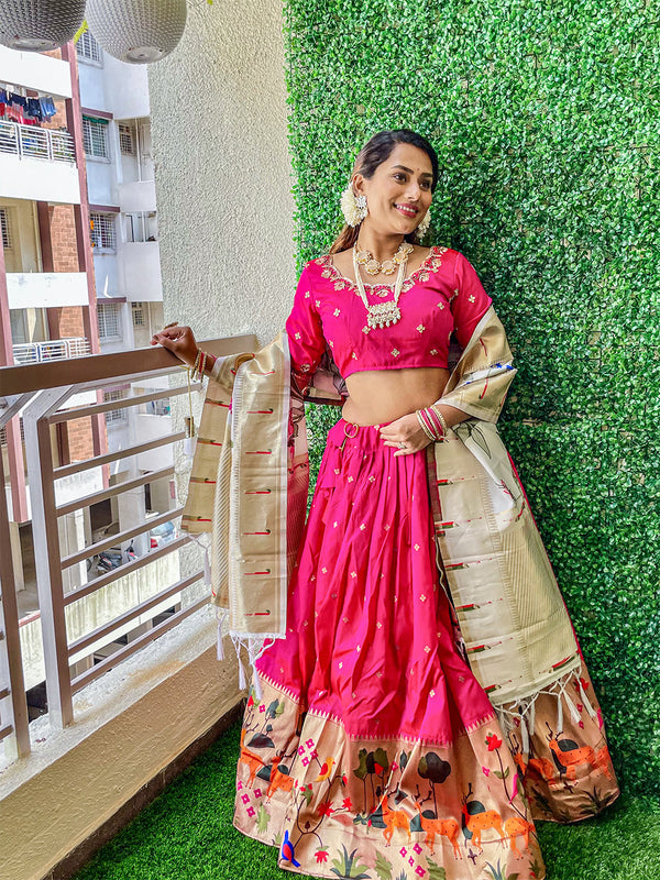 Rani Pink Color Jacquard Silk Pethani Lehenga Choli Set Clothsvilla