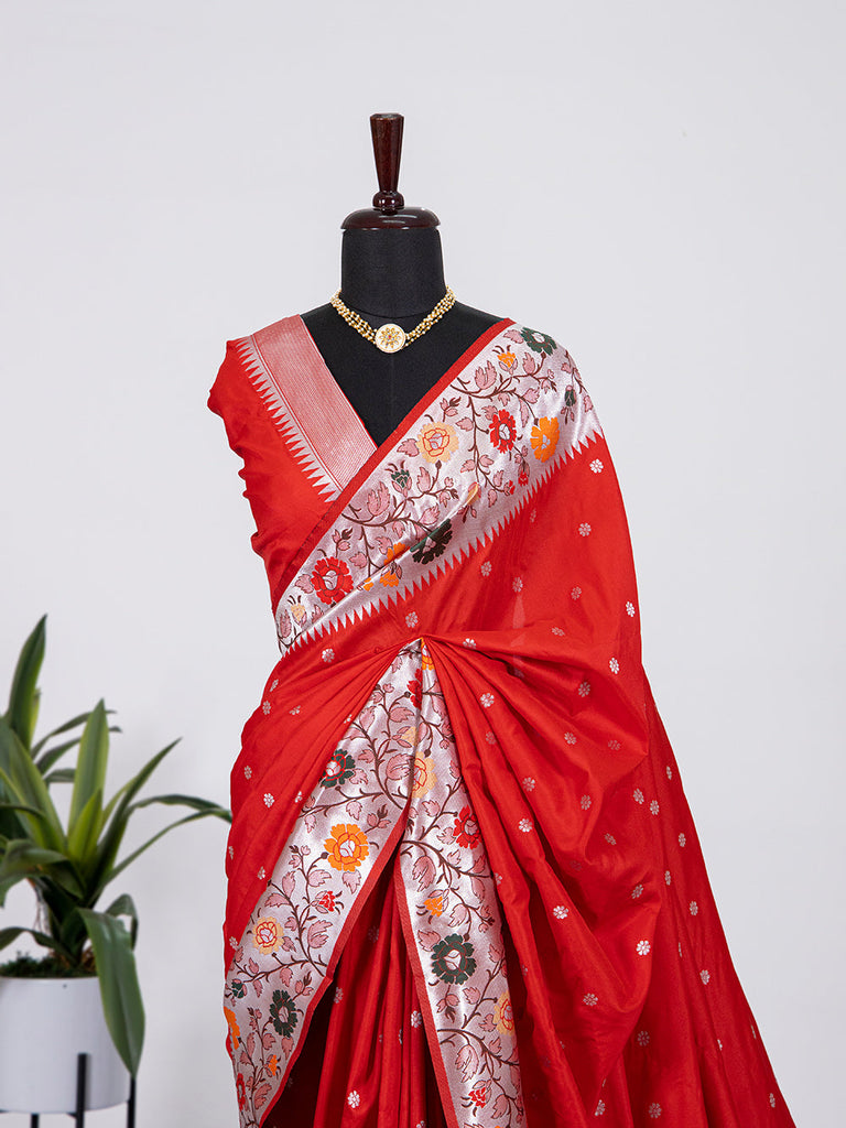 Red Color Weaving Zari work Jacquard Silk Paithani Saree Clothsvilla