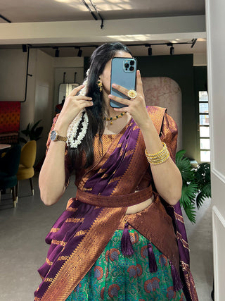 Purple Color Zari Weaving Work Weaving Silk(Jacquard) South Indian Lehenga Choli Clothsvilla
