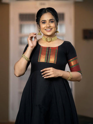 Black color weaving zari work jacquard silk Gown Clothsvilla