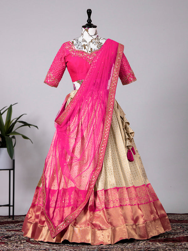 Cream Color Weaving Zari Work Jacquard Lehenga Choli Clothsvilla