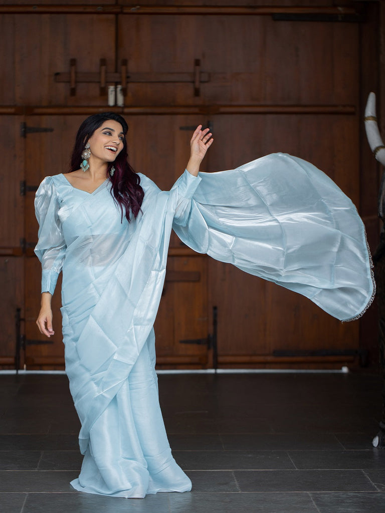 Glorious Grey Silk With Satin Lace Border designer fancy saree online - RJ  Fashion