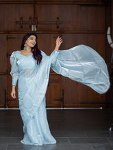 Load image into Gallery viewer, Sky Blue Color Jimi Silk Pallu Lace Border Saree Clothsvilla