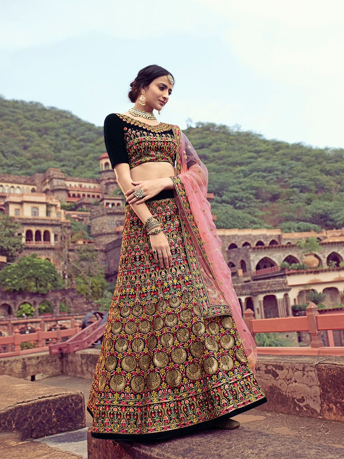 Navy Blue Thread With Mutli Sequins Work Semi Stitched Lehenga With  Unstitched Blouse Clothsvilla