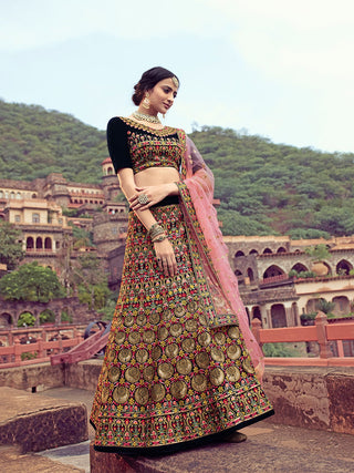 Navy Blue Thread With Mutli Sequins Work Semi Stitched Lehenga With  Unstitched Blouse Clothsvilla