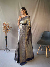Load image into Gallery viewer, Kanjeevaram Silk Self Jaal Woven Saree Blue Zodiac Clothsvilla