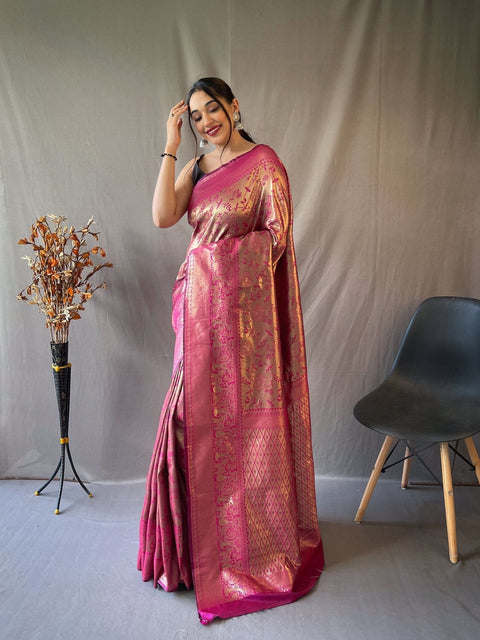 Kanjeevaram Silk Self Jaal Woven Saree Dark Pink Clothsvilla Main image