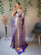 Load image into Gallery viewer, Kanjeevaram Silk Self Peacock Woven Saree Persian Indigo Clothsvilla
