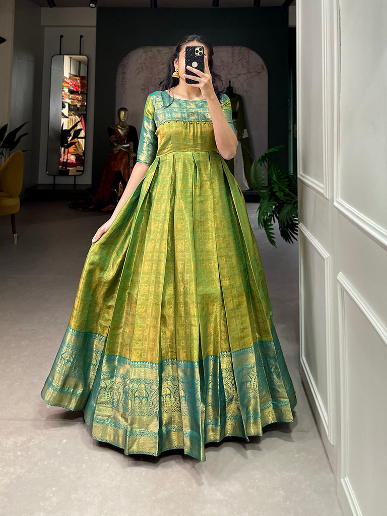 Parrot Color Zari Weaving Work Kanjivaram Dress Clothsvilla