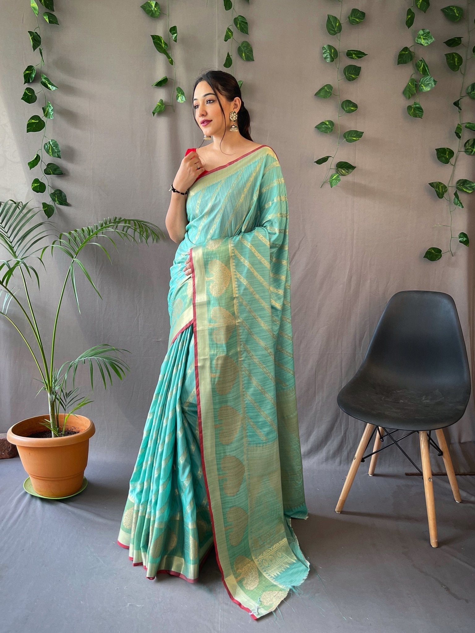 Kasturi Cotton Leheriya Woven Saree Aqua Blue Clothsvilla