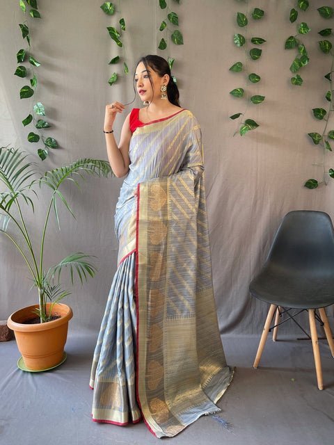 Kasturi Cotton Leheriya Woven Saree Grey Clothsvilla Main image