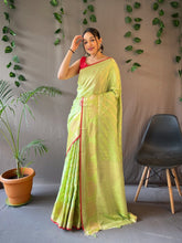 Load image into Gallery viewer, Kasturi Cotton Leheriya Woven Saree Light Green Clothsvilla